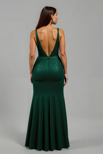 Mermaid Dark Green V-Neck Holiday Dress with Slit